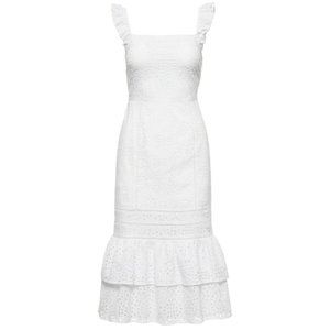 Banana Republic Eyelet Pinafore Sleeveless Midi Dress - White - Size 8